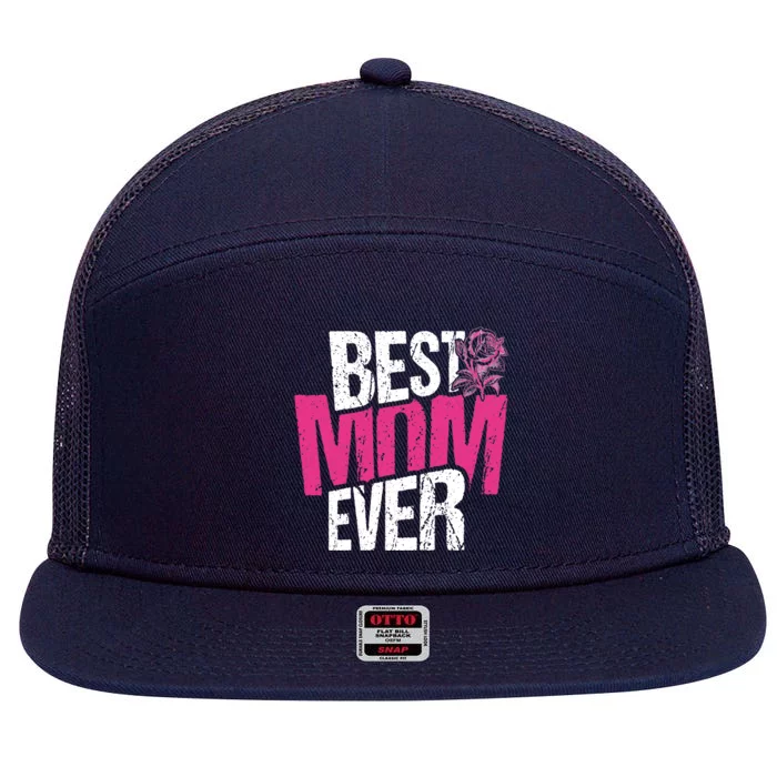 Best Mom Ever Rose Distressed 7 Panel Mesh Trucker Snapback Hat