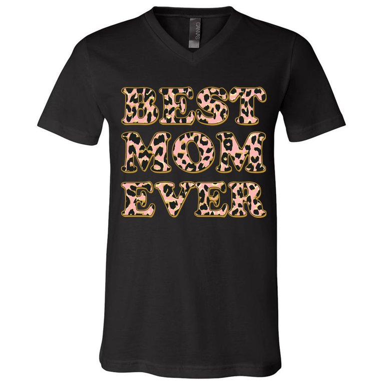 Best Mom Ever Stylish Leopard Print V-Neck T-Shirt
