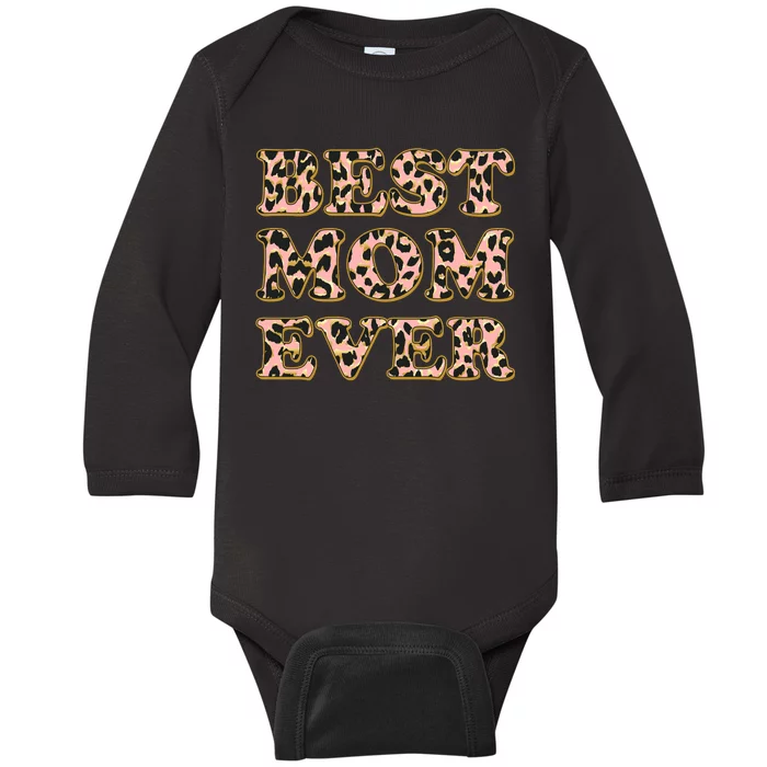 Best Mom Ever Stylish Leopard Print Baby Long Sleeve Bodysuit