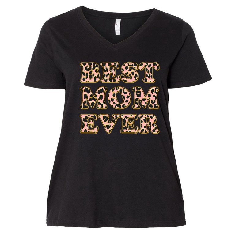Best Mom Ever Stylish Leopard Print Women's V-Neck Plus Size T-Shirt