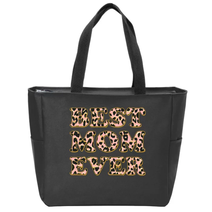 Best Mom Ever Stylish Leopard Print Zip Tote Bag