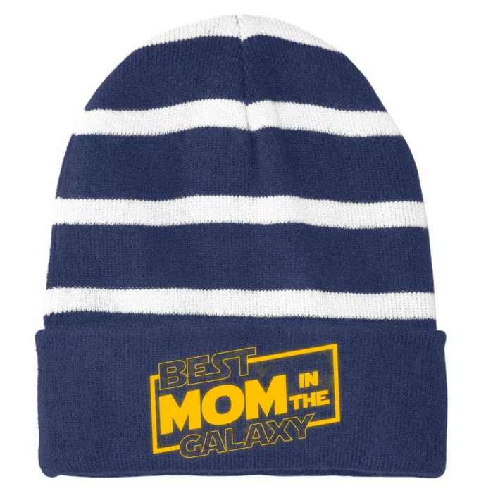 Best Mom In The Galaxy Parody Movie Logo Striped Beanie with Solid Band