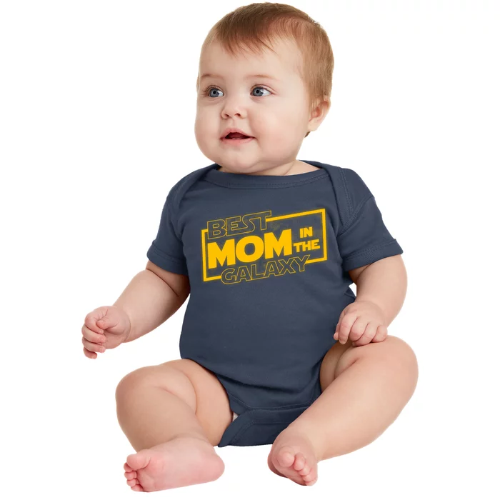 Best Mom In The Galaxy Parody Movie Logo Baby Bodysuit