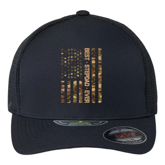 Best Stepdad Ever Camouflage Flag Flexfit Unipanel Trucker Cap