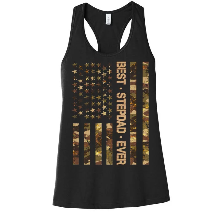 Best Stepdad Ever Camouflage Flag Women's Racerback Tank