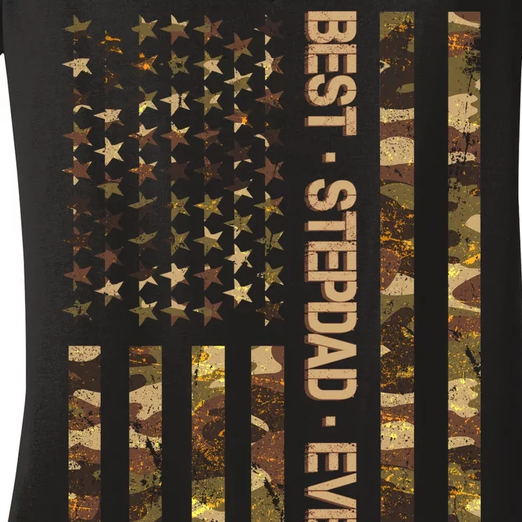 Best Stepdad Ever Camouflage Flag Women's V-Neck T-Shirt