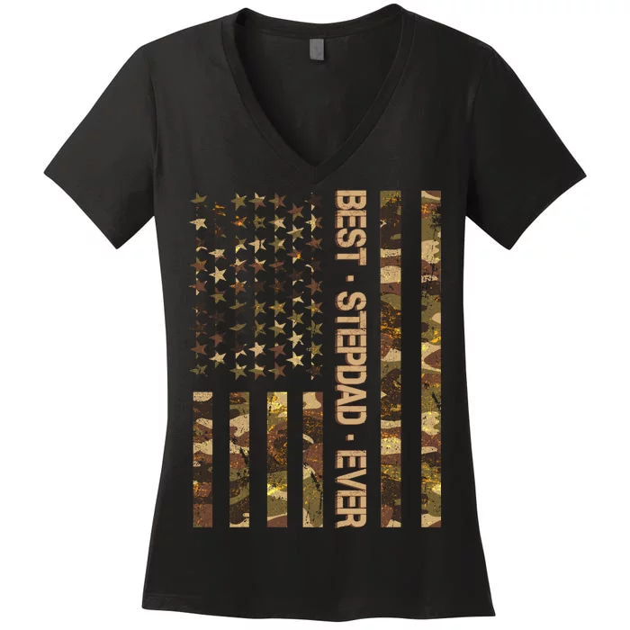 Best Stepdad Ever Camouflage Flag Women's V-Neck T-Shirt