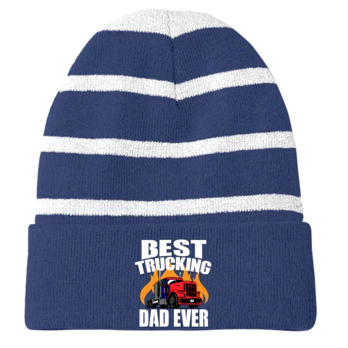 Best Trucking Dad Ever Striped Beanie with Solid Band