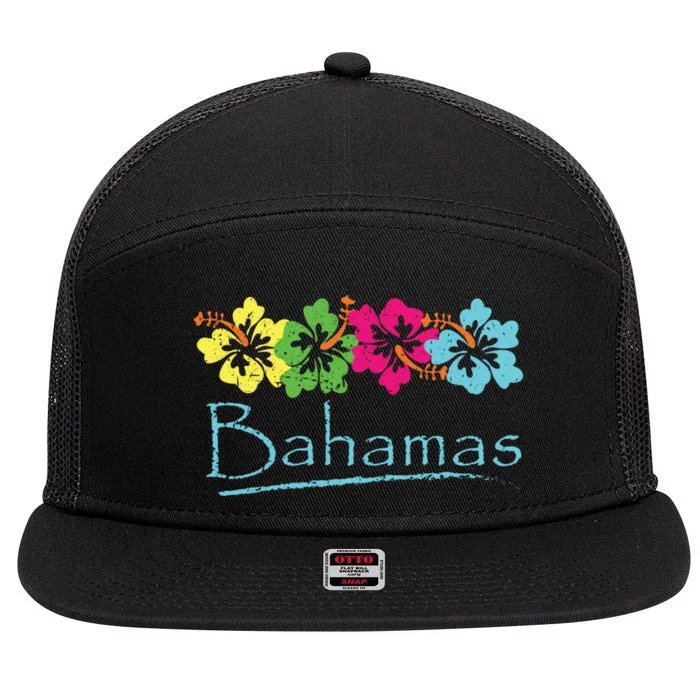 Bahamas Exotic Tropical Beach And Vacation Vintage Print 7 Panel Mesh Trucker Snapback Hat