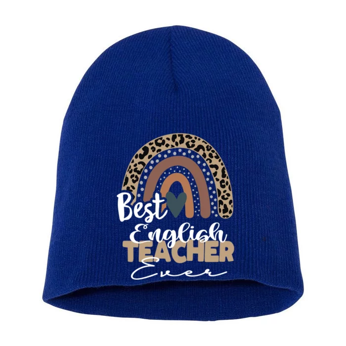 Best English Teacher Ever Boho Rainbow Teacher Appreciation Cute Gift Short Acrylic Beanie