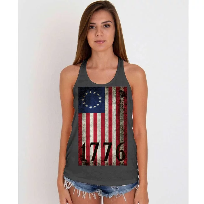 Betsy Ross 1776 13 State Original Colonies Flag Women's Knotted Racerback Tank