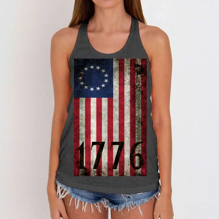 Betsy Ross 1776 13 State Original Colonies Flag Women's Knotted Racerback Tank