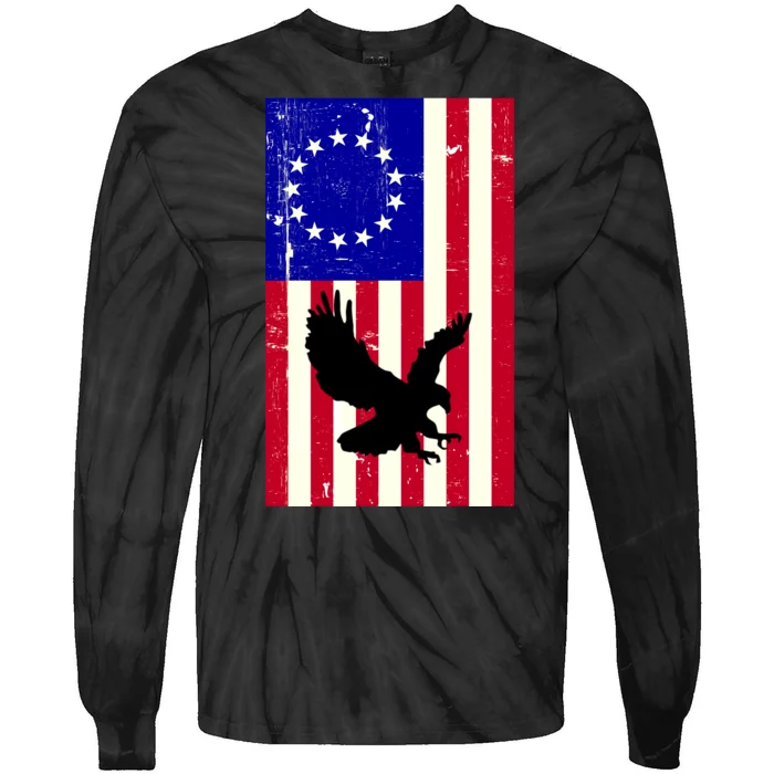 Betsy Ross 4th Of July American Flag Tie-Dye Long Sleeve Shirt