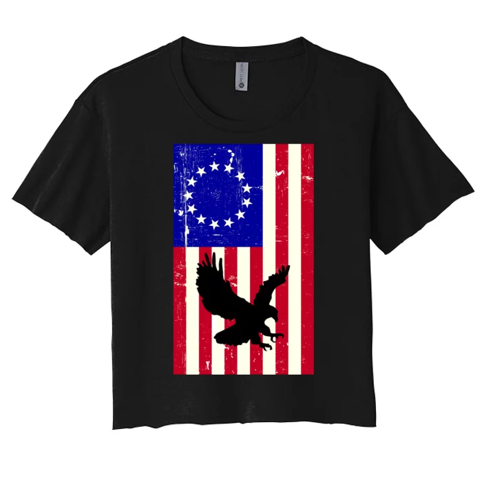 Betsy Ross 4th Of July American Flag Women's Crop Top Tee