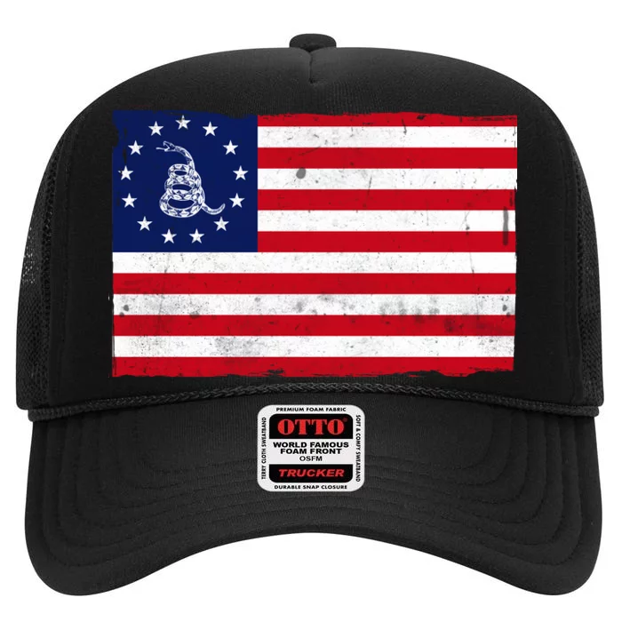 Betsy Ross Don't Tread On Me Flag High Crown Mesh Trucker Hat