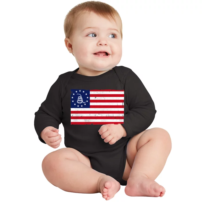 Betsy Ross Don't Tread On Me Flag Baby Long Sleeve Bodysuit