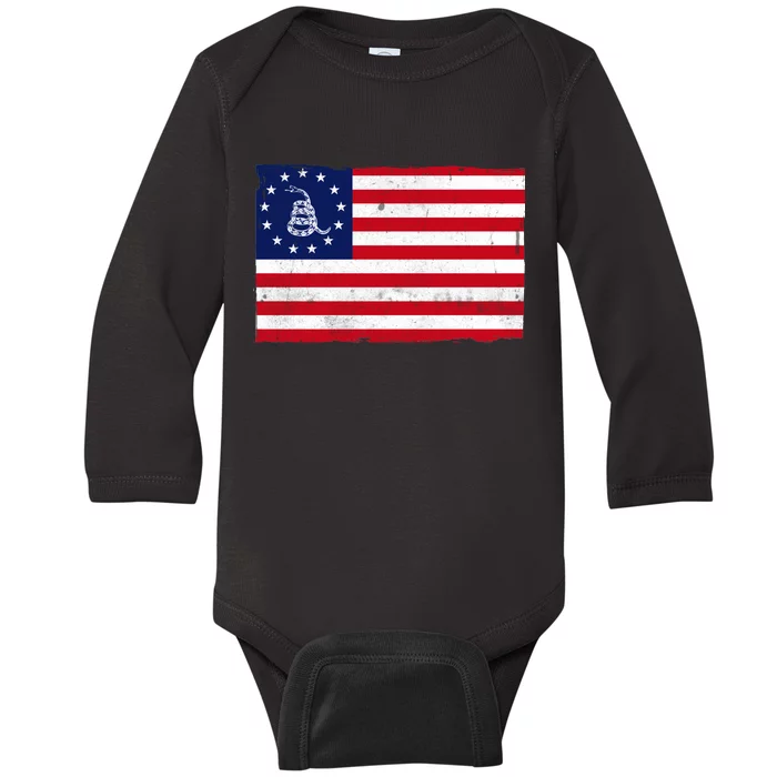 Betsy Ross Don't Tread On Me Flag Baby Long Sleeve Bodysuit