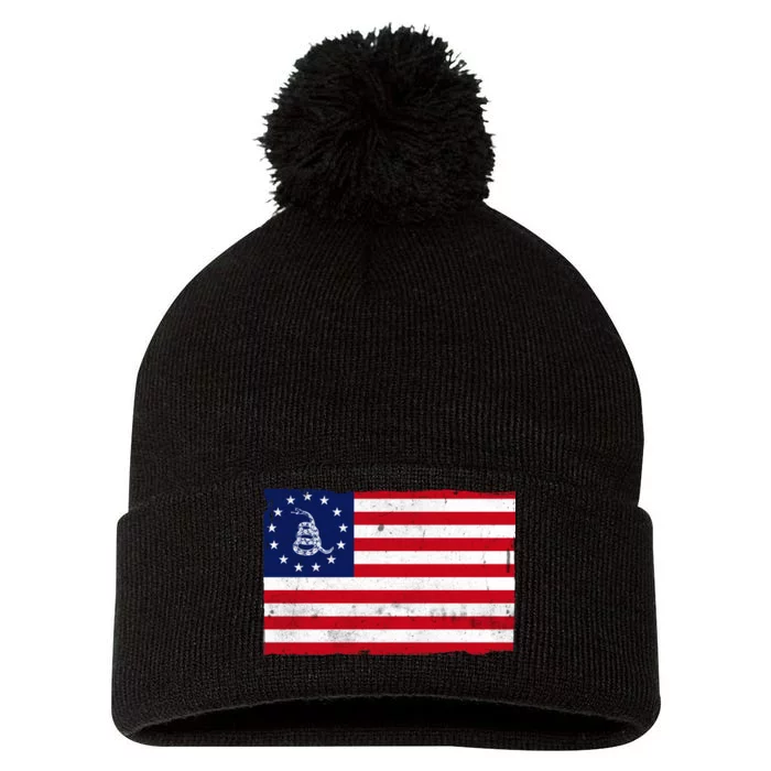 Betsy Ross Don't Tread On Me Flag Pom Pom 12in Knit Beanie