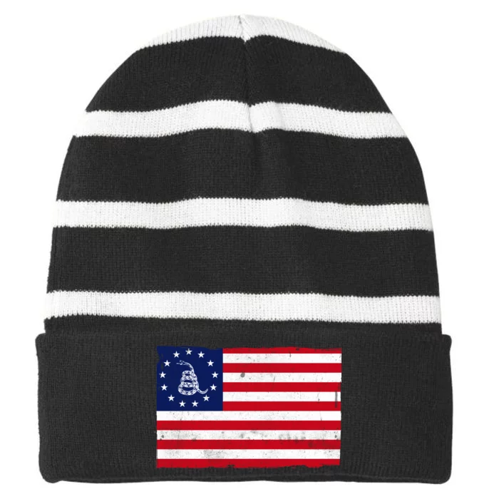 Betsy Ross Don't Tread On Me Flag Striped Beanie with Solid Band