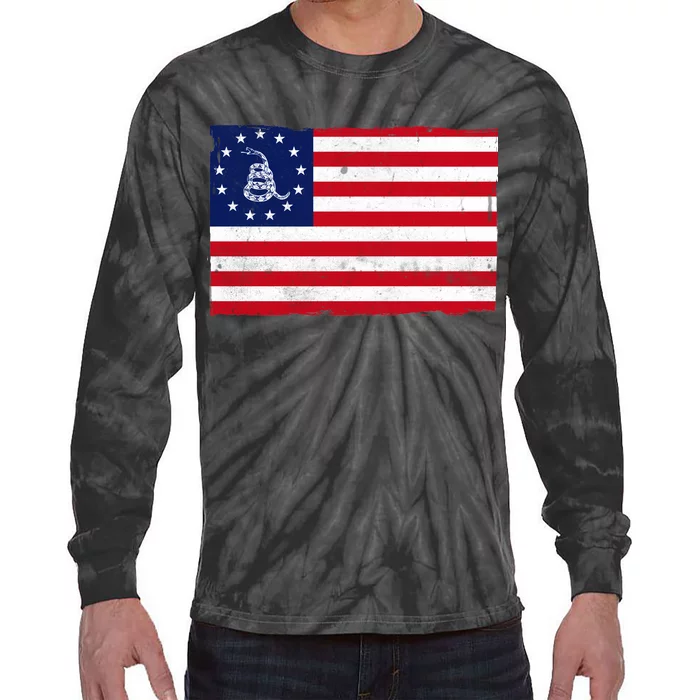 Betsy Ross Don't Tread On Me Flag Tie-Dye Long Sleeve Shirt