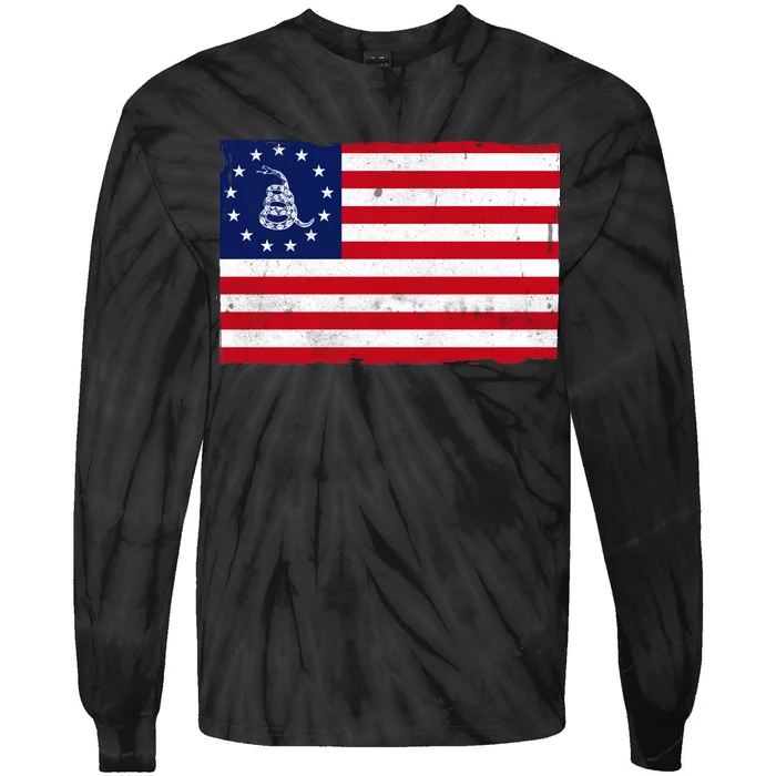 Betsy Ross Don't Tread On Me Flag Tie-Dye Long Sleeve Shirt