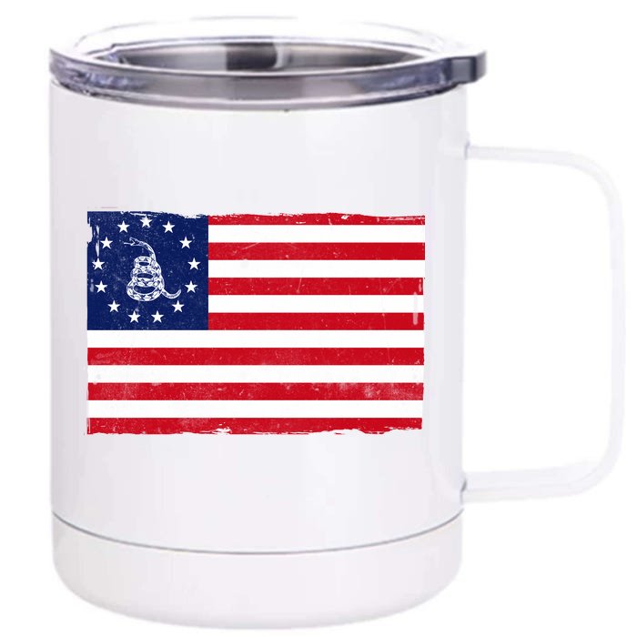 Betsy Ross Don't Tread On Me Flag Front & Back 12oz Stainless Steel Tumbler Cup