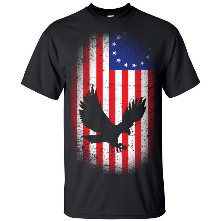 Betsy Ross Flag 13 Colonies Bald Eagle Tall T-Shirt | TeeShirtPalace