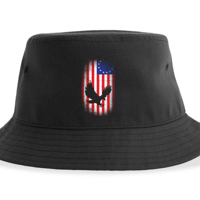 Betsy Ross Flag 13 Colonies Bald Eagle Sustainable Bucket Hat