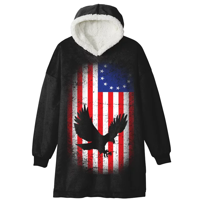 Betsy Ross Flag 13 Colonies Bald Eagle Hooded Wearable Blanket