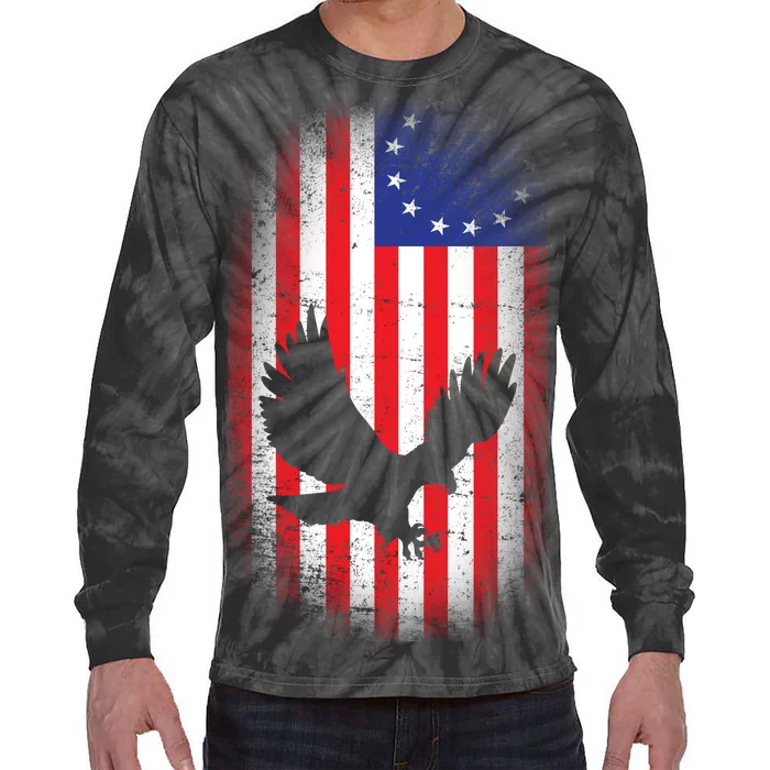 Betsy Ross Flag 13 Colonies Bald Eagle Tie-Dye Long Sleeve Shirt