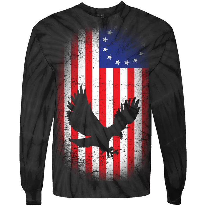 Betsy Ross Flag 13 Colonies Bald Eagle Tie-Dye Long Sleeve Shirt