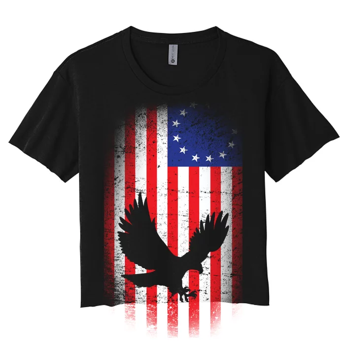 Betsy Ross Flag 13 Colonies Bald Eagle Women's Crop Top Tee