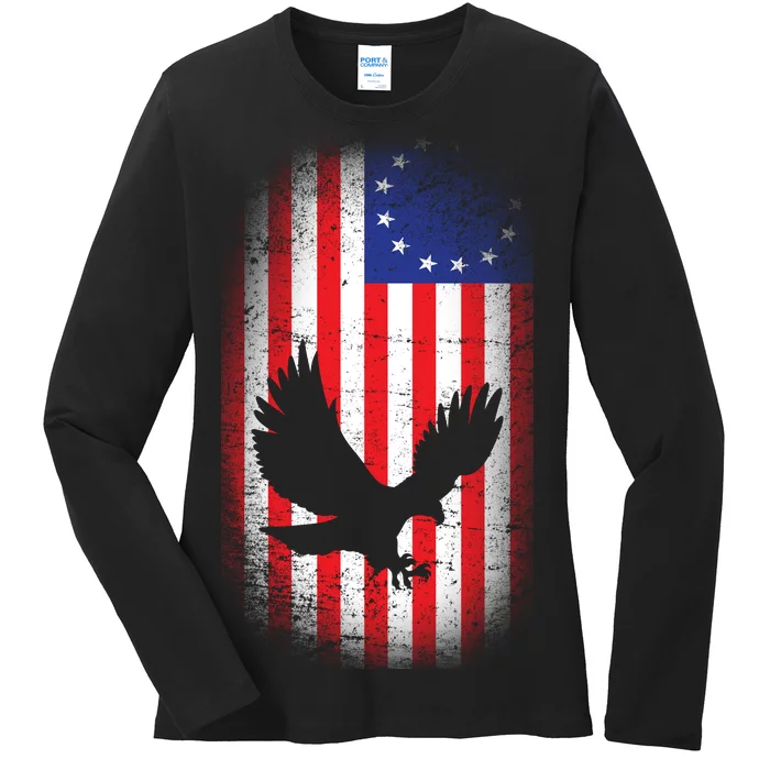 Betsy Ross Flag 13 Colonies Bald Eagle Ladies Long Sleeve Shirt