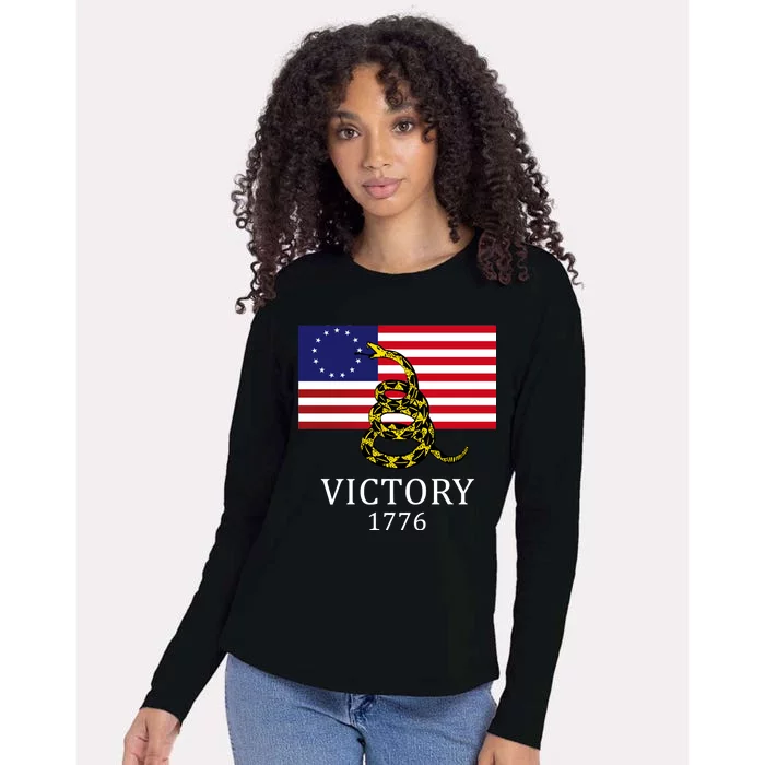 Betsy Ross Flag Don't Tread On Me 13 Colonies Womens Cotton Relaxed Long Sleeve T-Shirt