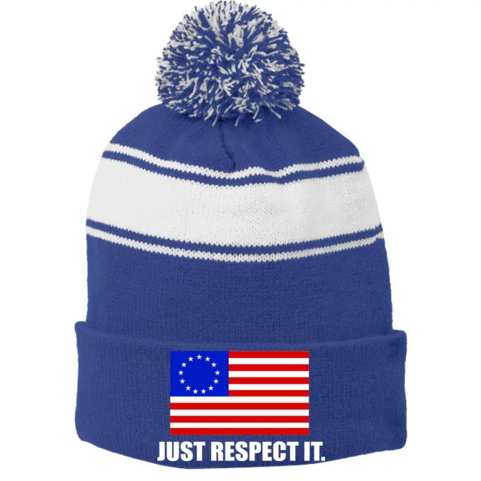 Betsy Ross Flag Just Respect It Stripe Pom Pom Beanie