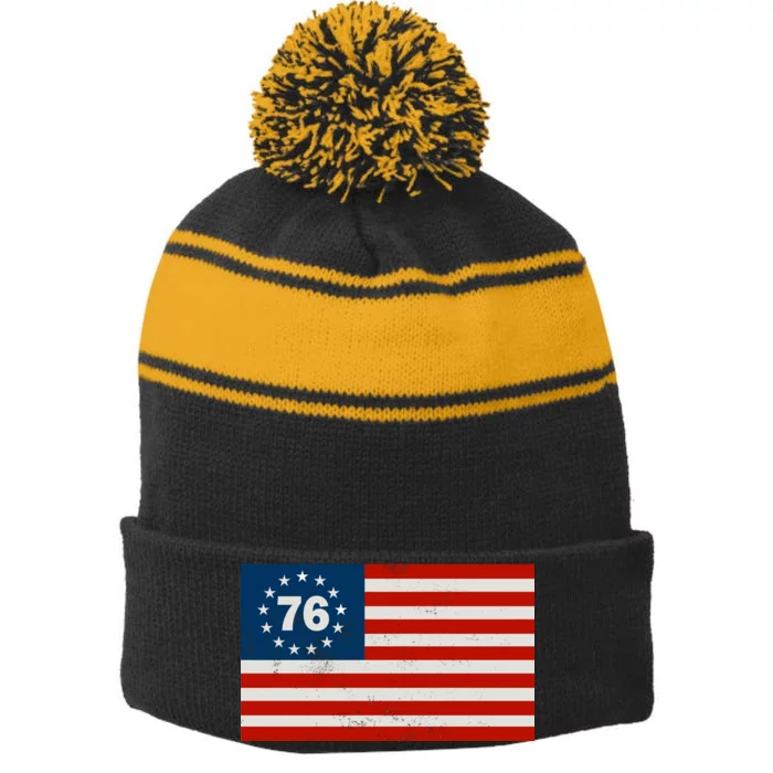 Betsy Ross Flag United States of America 1776 Stripe Pom Pom Beanie