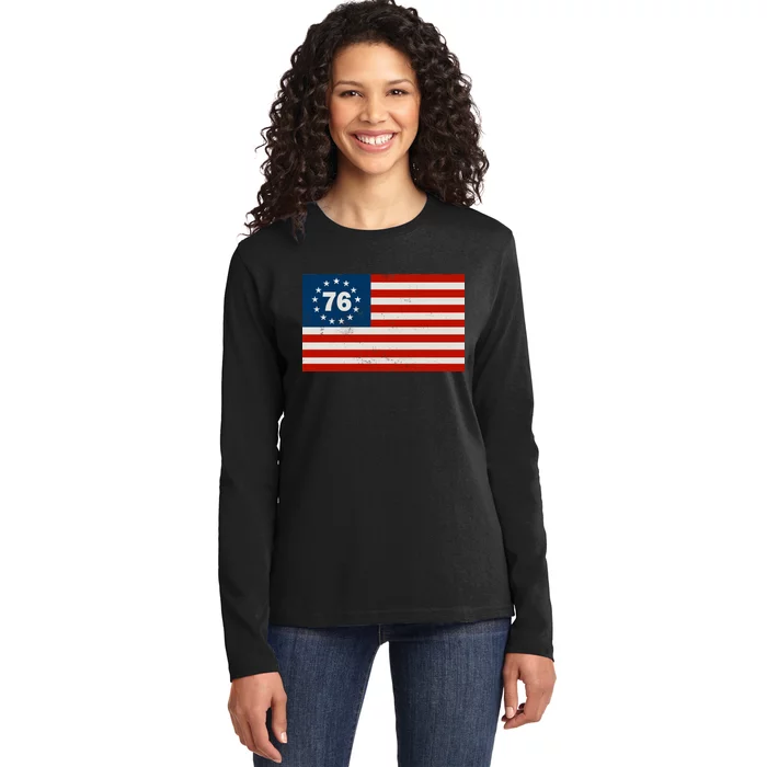 Betsy Ross Flag United States of America 1776 Ladies Long Sleeve Shirt