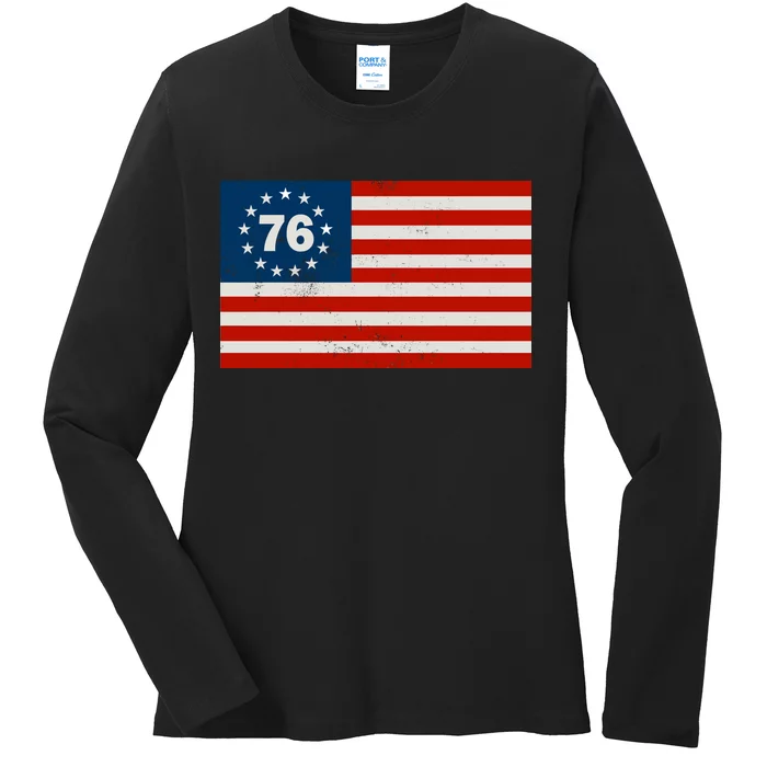 Betsy Ross Flag United States of America 1776 Ladies Long Sleeve Shirt