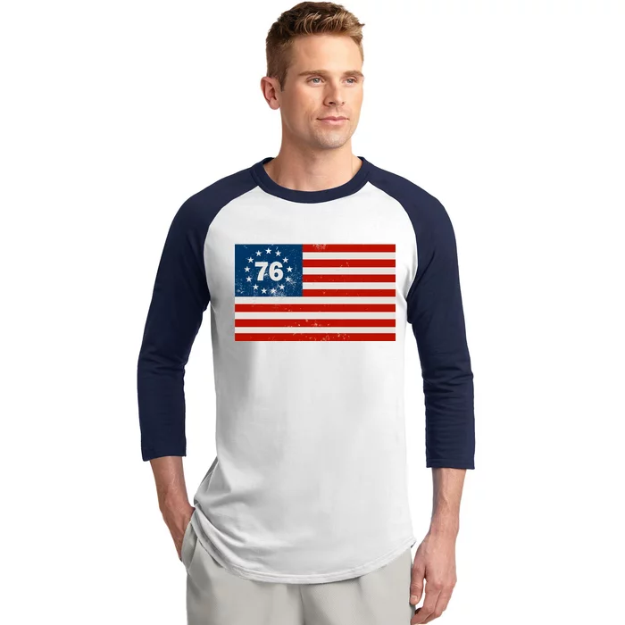 Betsy Ross Flag United States of America 1776 Baseball Sleeve Shirt