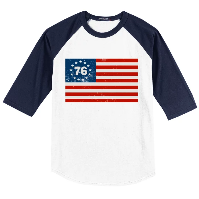 Betsy Ross Flag United States of America 1776 Baseball Sleeve Shirt