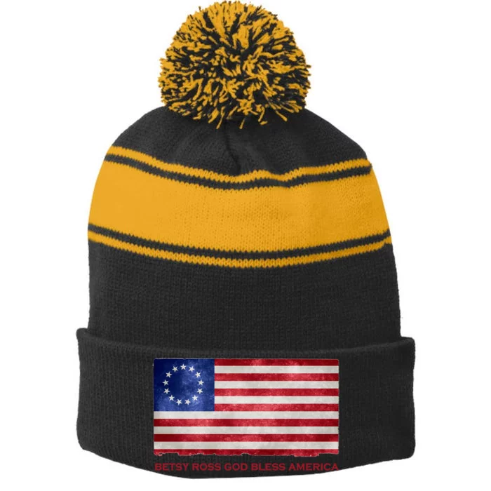 Betsy Ross God Bless America Stripe Pom Pom Beanie