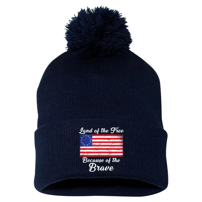 Betsy Ross Land Of The Free Because Of The Brave Pom Pom 12in Knit Beanie