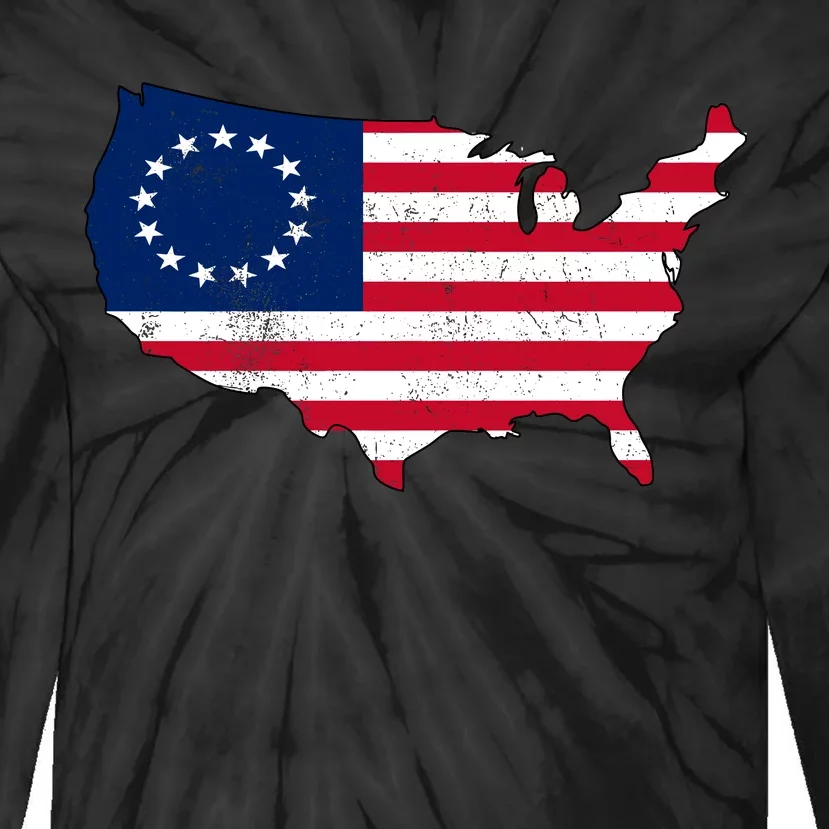 Betsy Ross USA Flag Revolutionary War Tie-Dye Long Sleeve Shirt