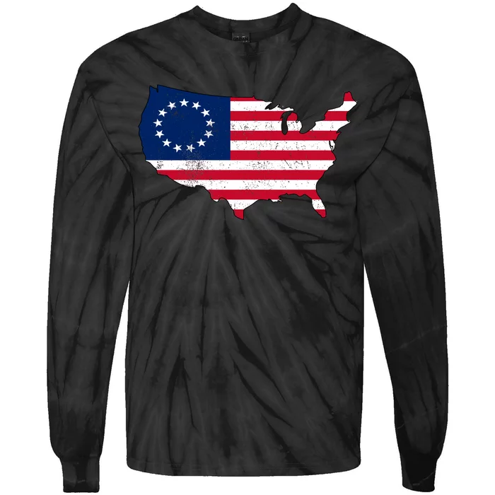 Betsy Ross USA Flag Revolutionary War Tie-Dye Long Sleeve Shirt