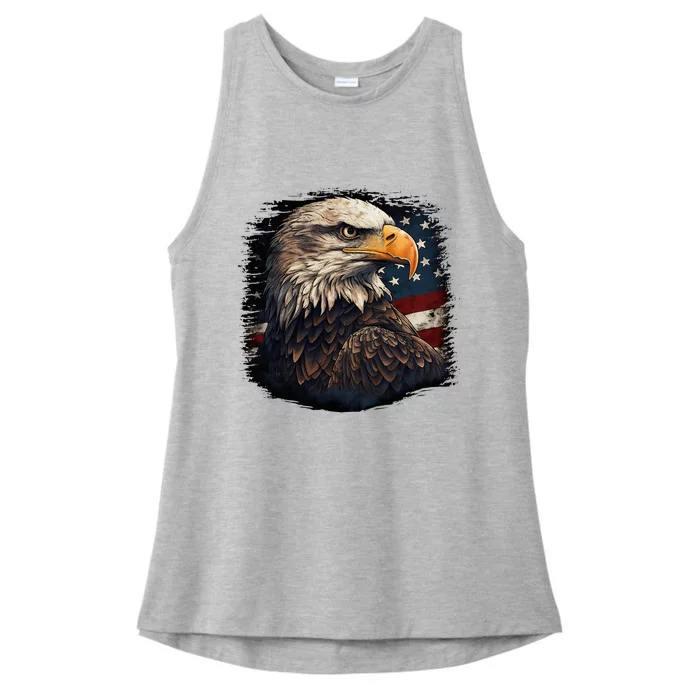 Bald Eagle Us American Flag 4th Of July Proud Patriotic Ladies Tri-Blend Wicking Tank