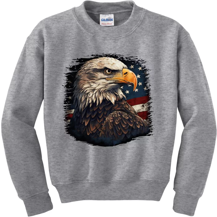 Bald Eagle Us American Flag 4th Of July Proud Patriotic Kids Sweatshirt