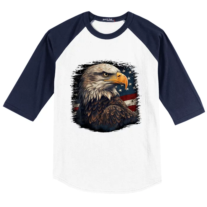 Bald Eagle Us American Flag 4th Of July Proud Patriotic Baseball Sleeve Shirt