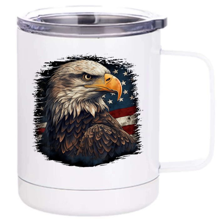 Bald Eagle Us American Flag 4th Of July Proud Patriotic Front & Back 12oz Stainless Steel Tumbler Cup