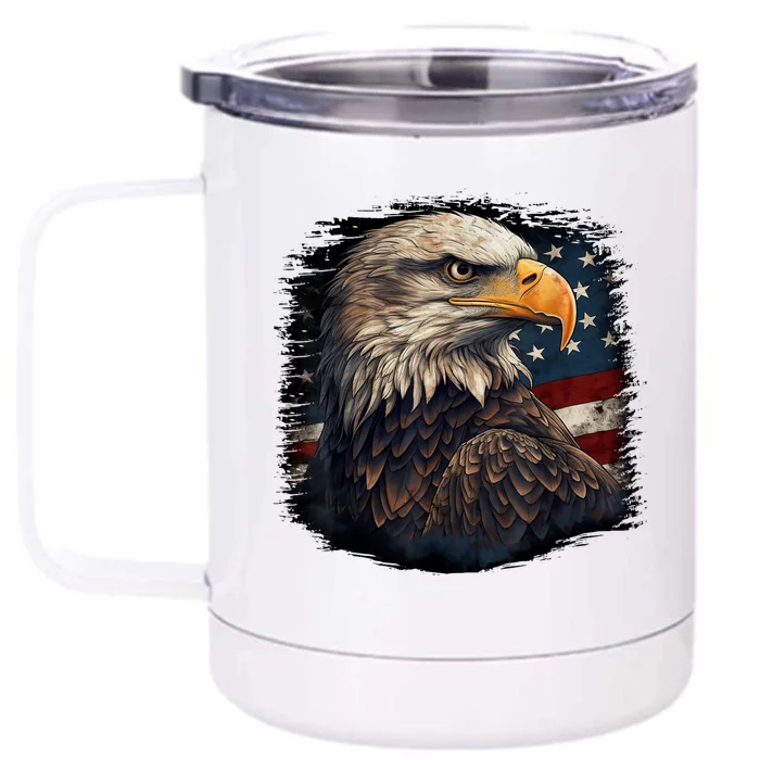 Bald Eagle Us American Flag 4th Of July Proud Patriotic Front & Back 12oz Stainless Steel Tumbler Cup