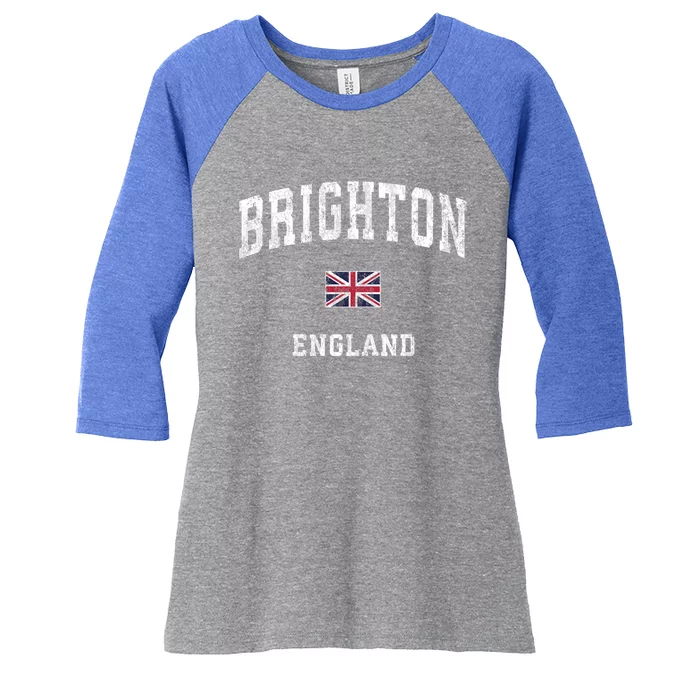 Brighton England Vintage Athletic Sports Design Gift Women's Tri-Blend 3/4-Sleeve Raglan Shirt